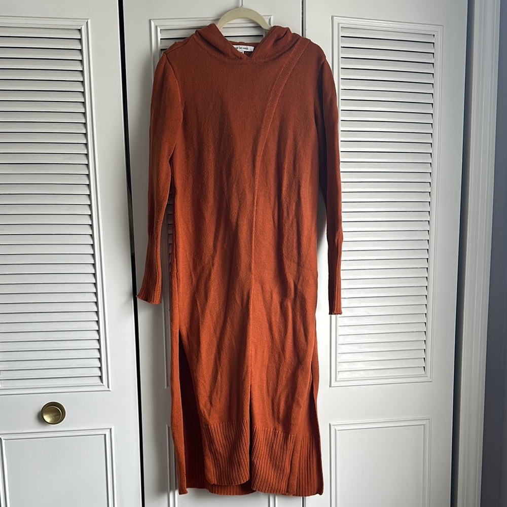 Cozy Orange Hooded Sweater Dress